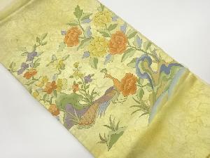 孔雀に草花模様織出し名古屋帯